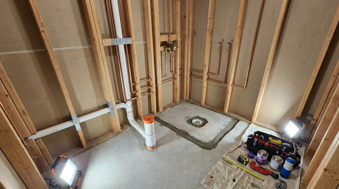Bathroom rough-in plumbing during remodel by Johns Plumbing LLC in West Plains