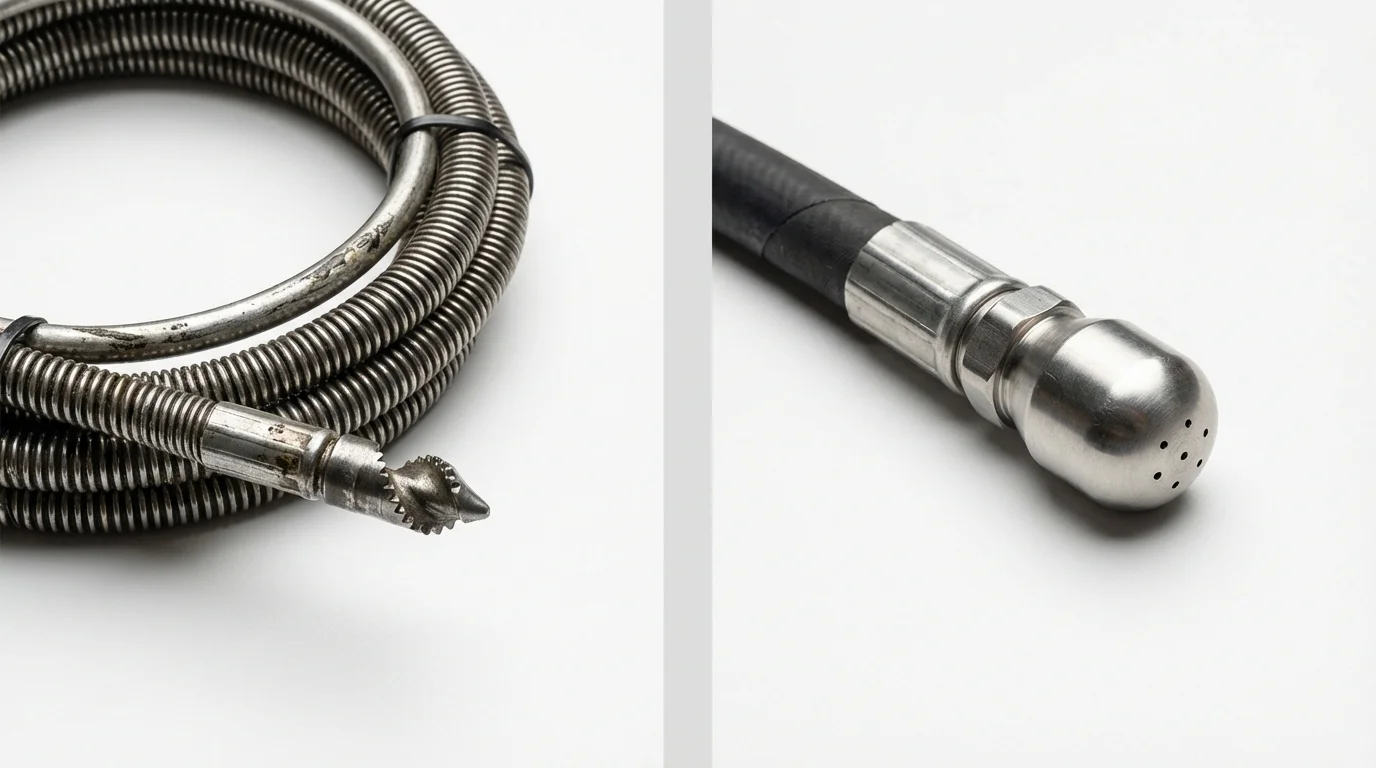 Drain snake cable and hydro jetting nozzle used for drain cleaning in West Plains, MO