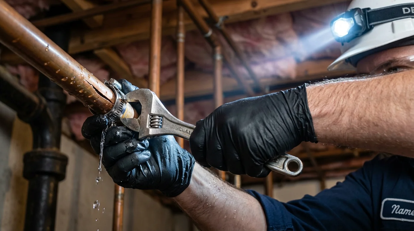 Emergency pipe clamp repair being performed by a Johns Plumbing LLC plumber in West Plains