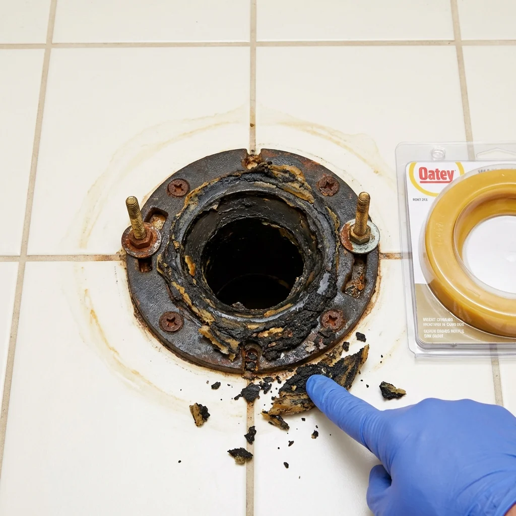 Failed wax ring showing water seepage at the base of a toilet in a West Plains, MO home