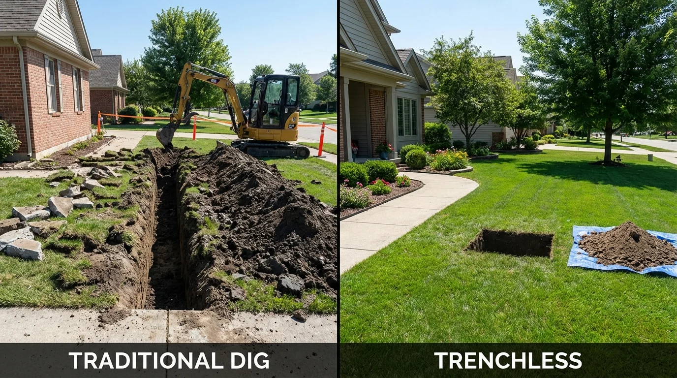 Trenchless sewer repair with minimal yard damage versus traditional excavation in West Plains, MO